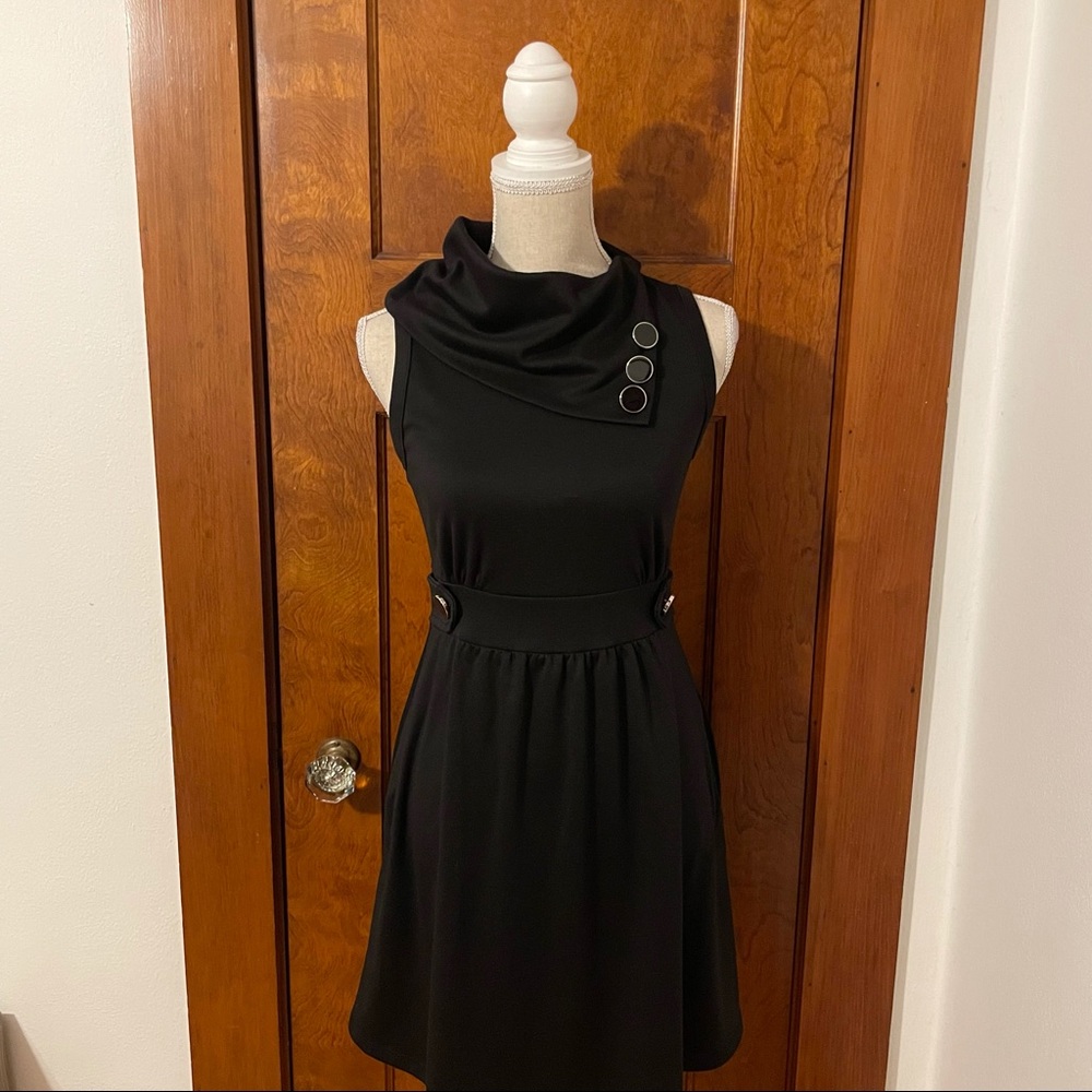ModCloth Monteau Black Sleeveless Cowl Neck Dress